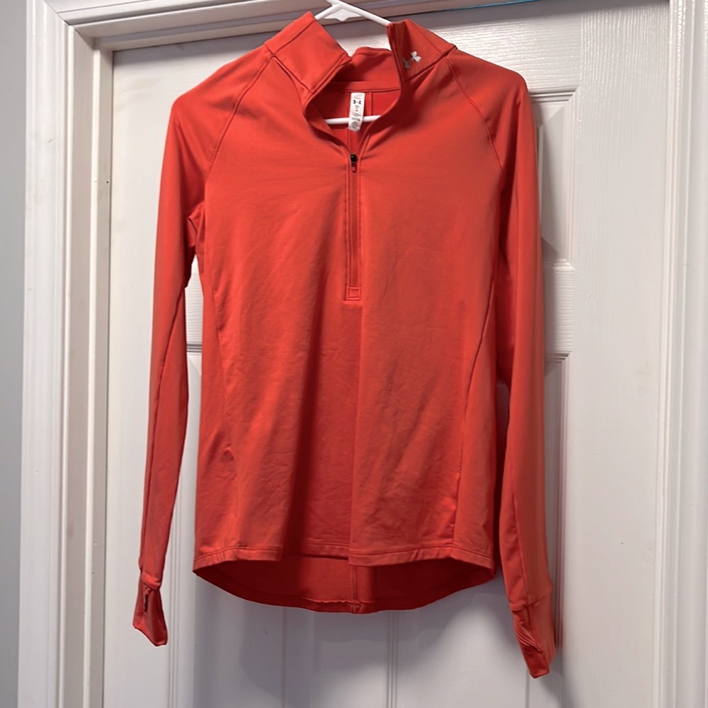 Medium, Under Armour quarter zip with thumb holes.